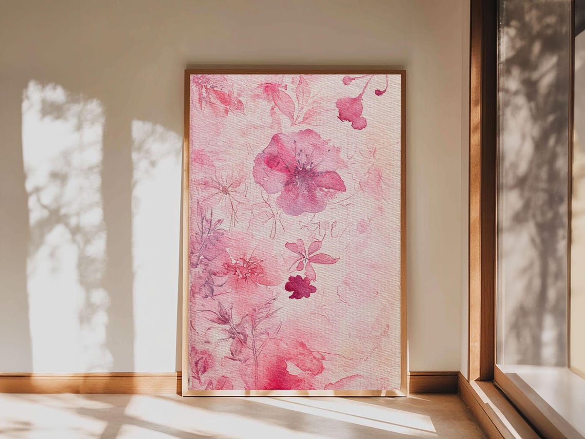 Pink Wildflower Watercolor Delicate Blossom Botanical Garden Poster