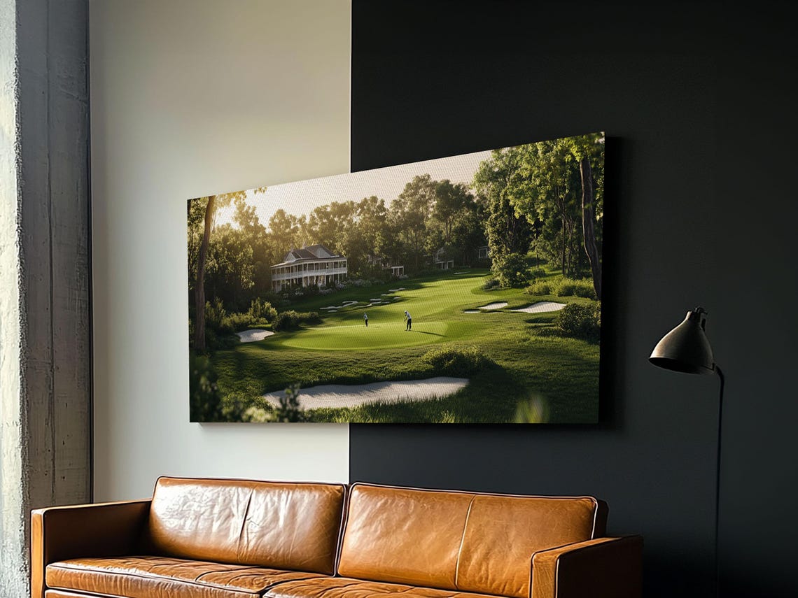Sunlit Golf Course Clubhouse Panoramic Green Fairway Sports Poster - Image 5