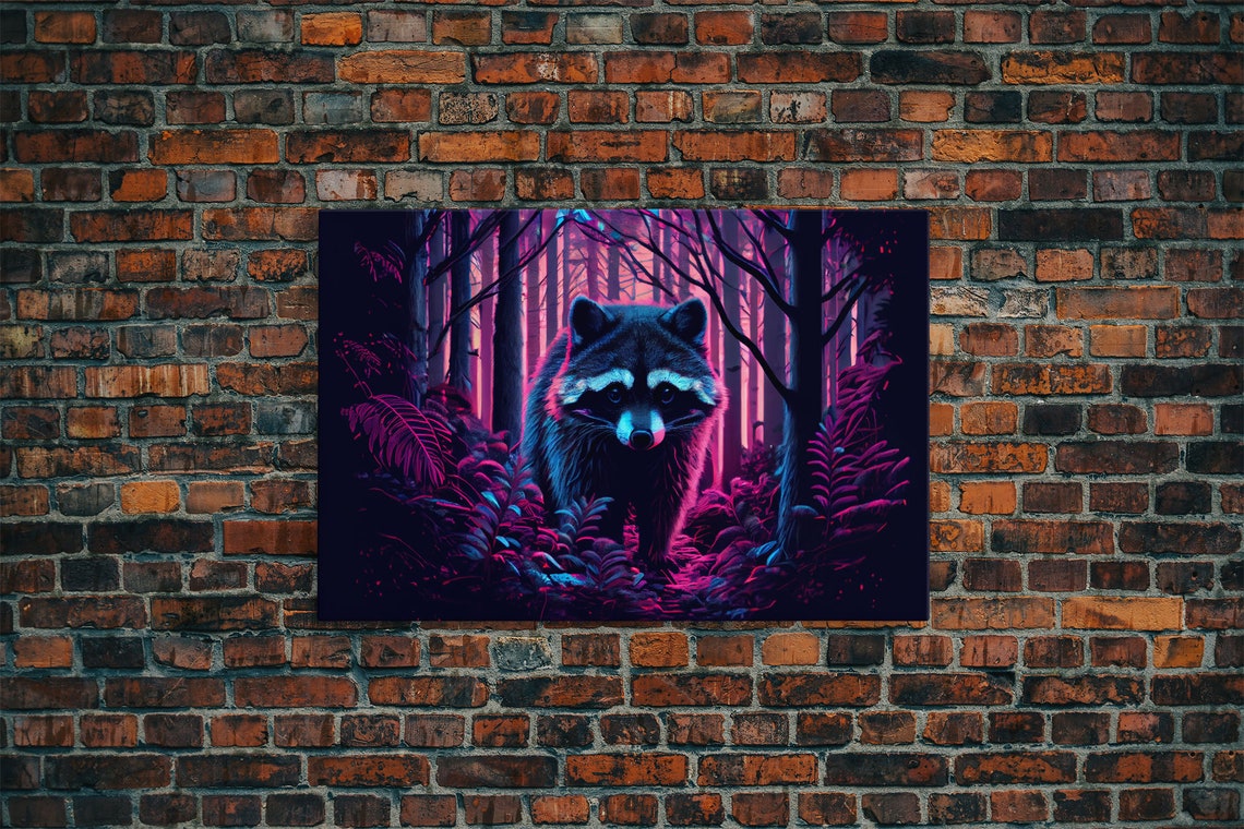 Wildlife Neon Raccoon Night Forest Pink Purple Vaporwave Glow Poster - Image 6