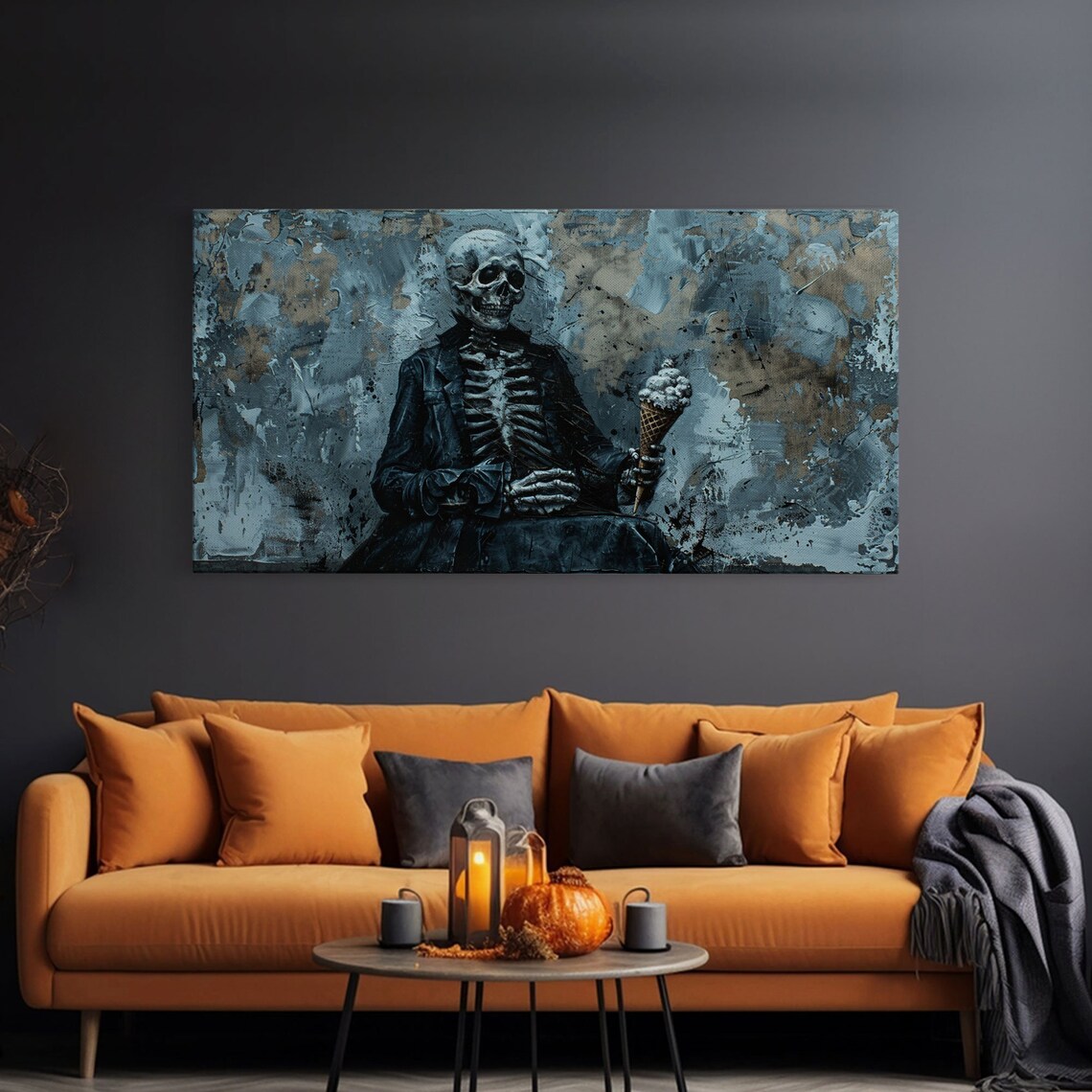 Skeleton Having An Ice Cream Cone, Spooky Halloween Art - Image 3