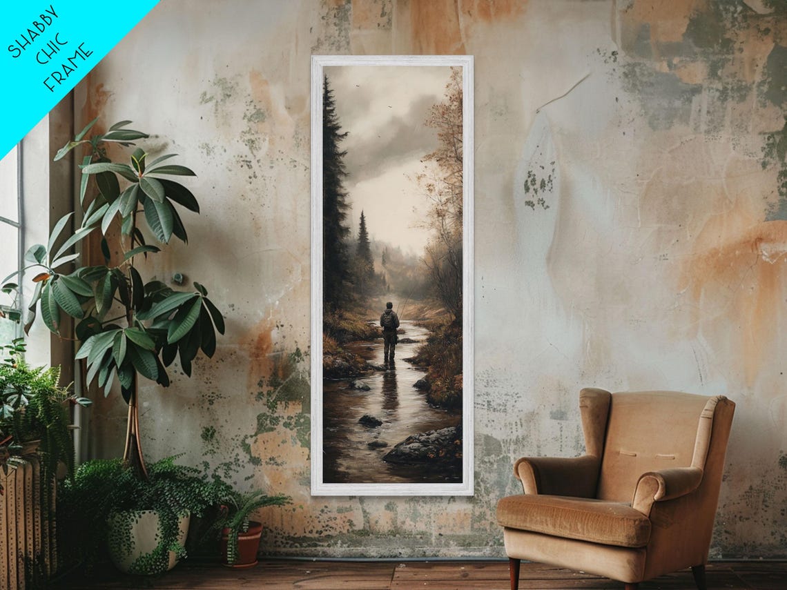 Lone Fly Fisherman In Misty Dark River Moody Nature Scene Poster - Image 6