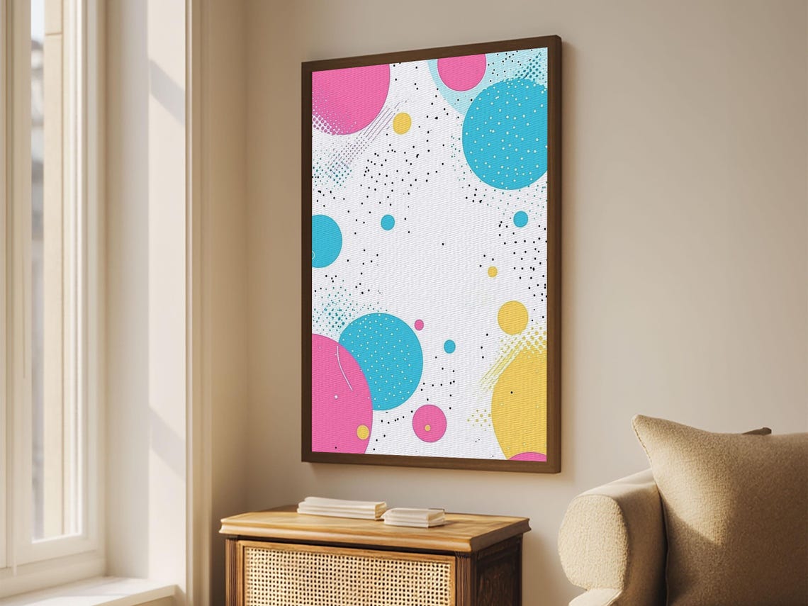 Retro 90s Memphis Style Colorful Circles Confetti Abstract Art Poster - Image 3