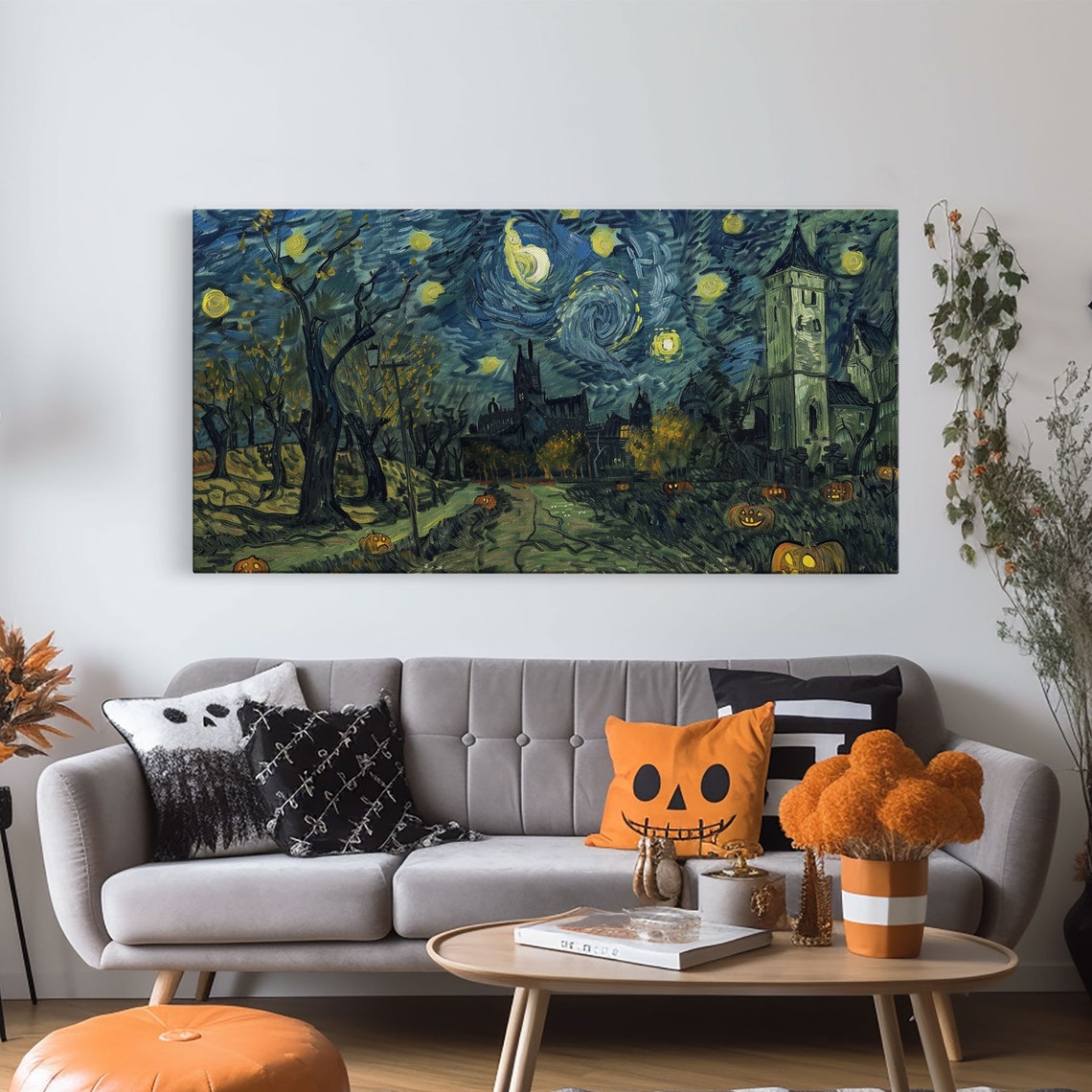 Haunted Halloween Cemetary Starry Night Inspired Halloween Decor Framed Print Halloween Props - Image 5