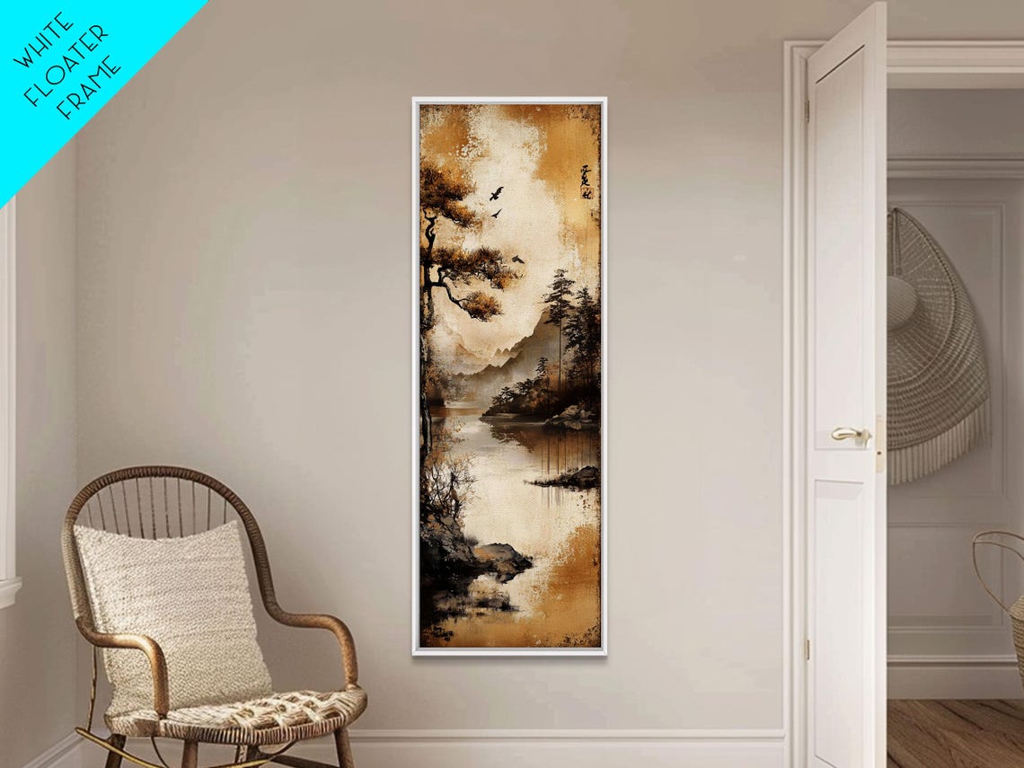 Tranquil Mountain Landscape Print Rustic Wall Art Serene Minimalist Decor Asian Inspired Nature Artwork Zen Framed Piece - Image 6