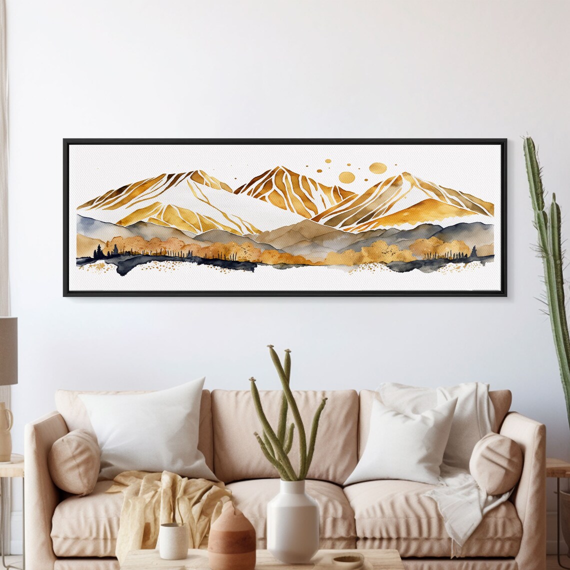 White Gold Mountain Landscape Panoramic Art Print - Image 5
