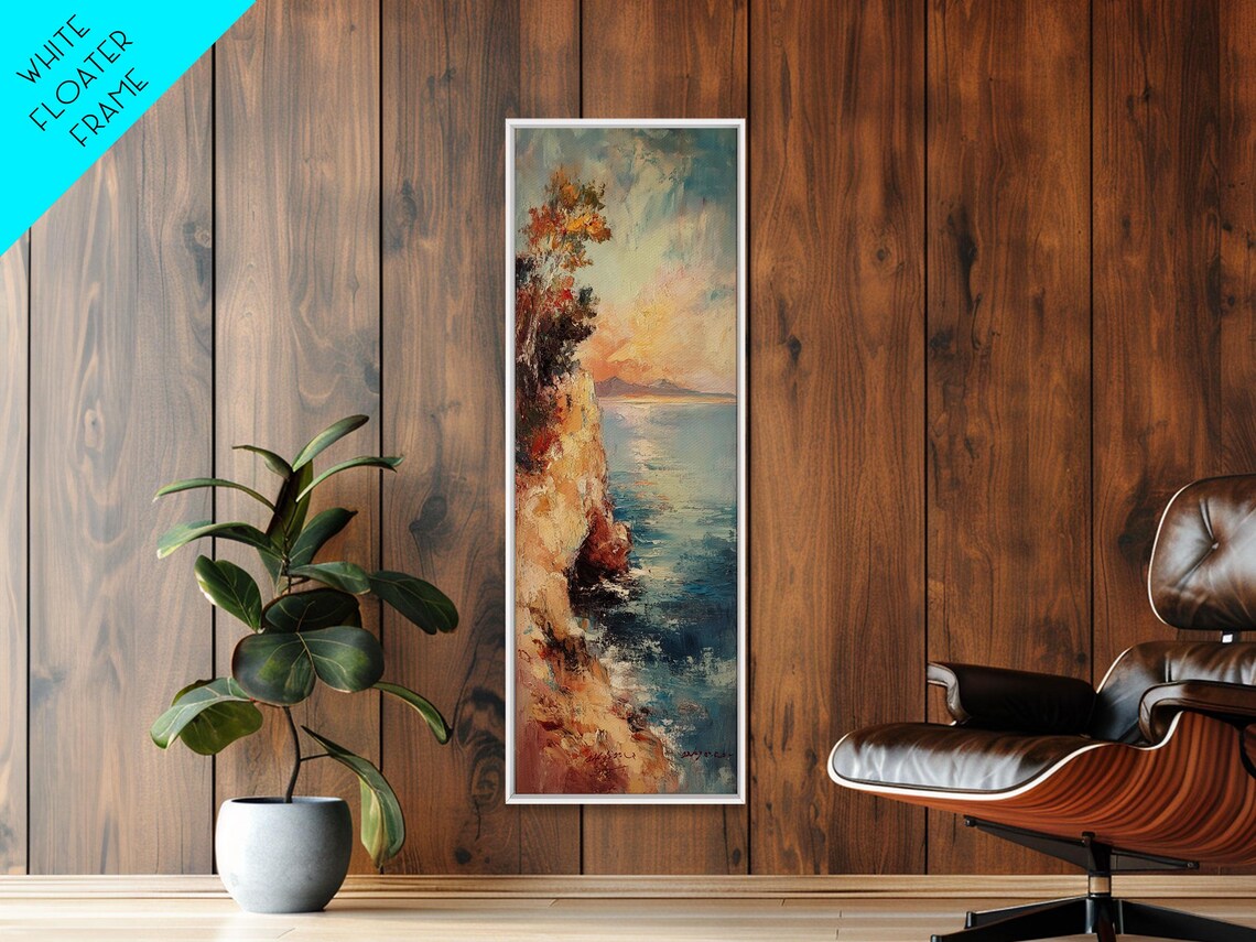 Sunset Over Rocky Coastal Cliff Seascape Oil Painting Travel Poster - Image 4