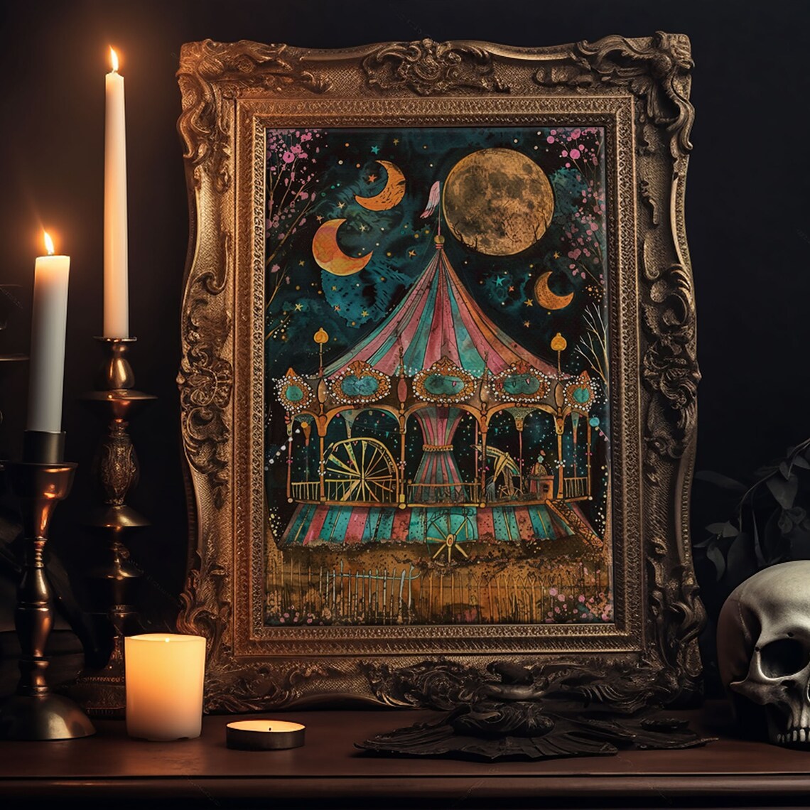 Spooky Haunted Carnival Halloween Cottage Core Art Print