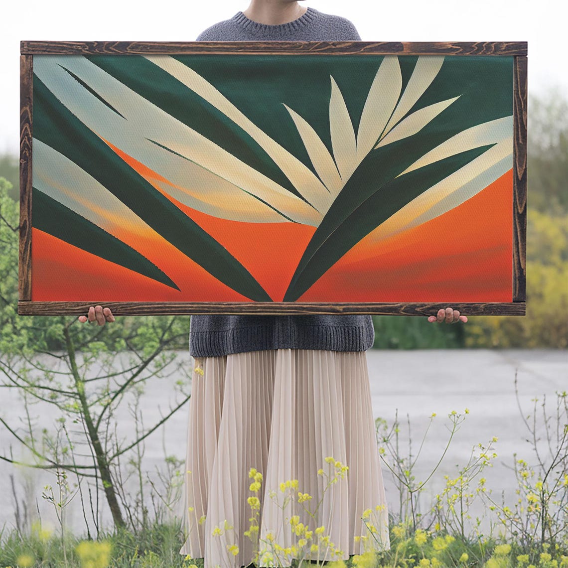 Vintage Style Art Deco Palm Leaf Framed Print Framed Art Wall Decor Palm Tree Tropical Art Mindcentury Art Deco Style - Image 2