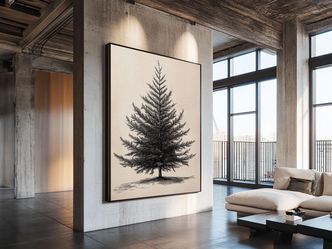 Minimalist Evergreen Tree Ink Sketch Art Print Black And White Decor - Image 4