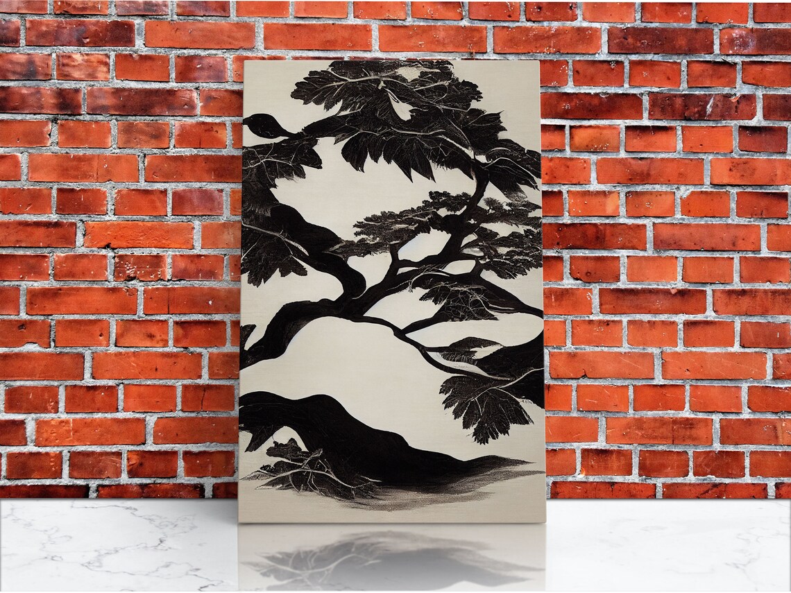 Black And White Bonsai Tree, Living Room Art Print - Image 4