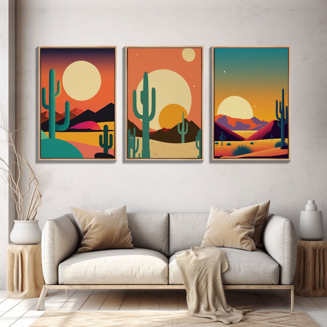 Arizona Cactus Desert, Southwestern Three-Piece Art Print - Image 4