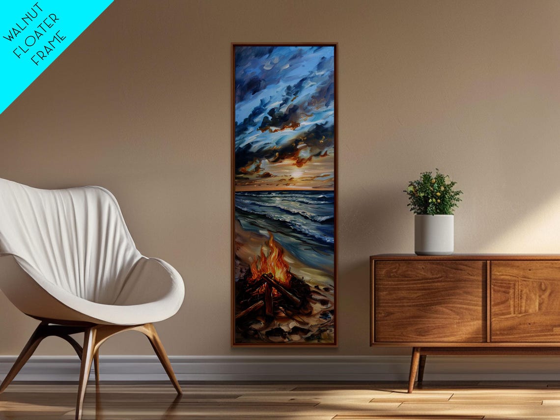 Beach Bonfire At Sunset Over Ocean Waves Cozy Seaside Evening Poster - Image 2