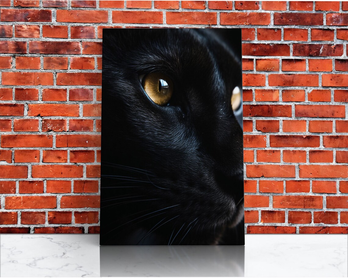 Black Cat Close Up Amber Eye Dramatic Dark Feline Portrait Photo Poster - Image 3