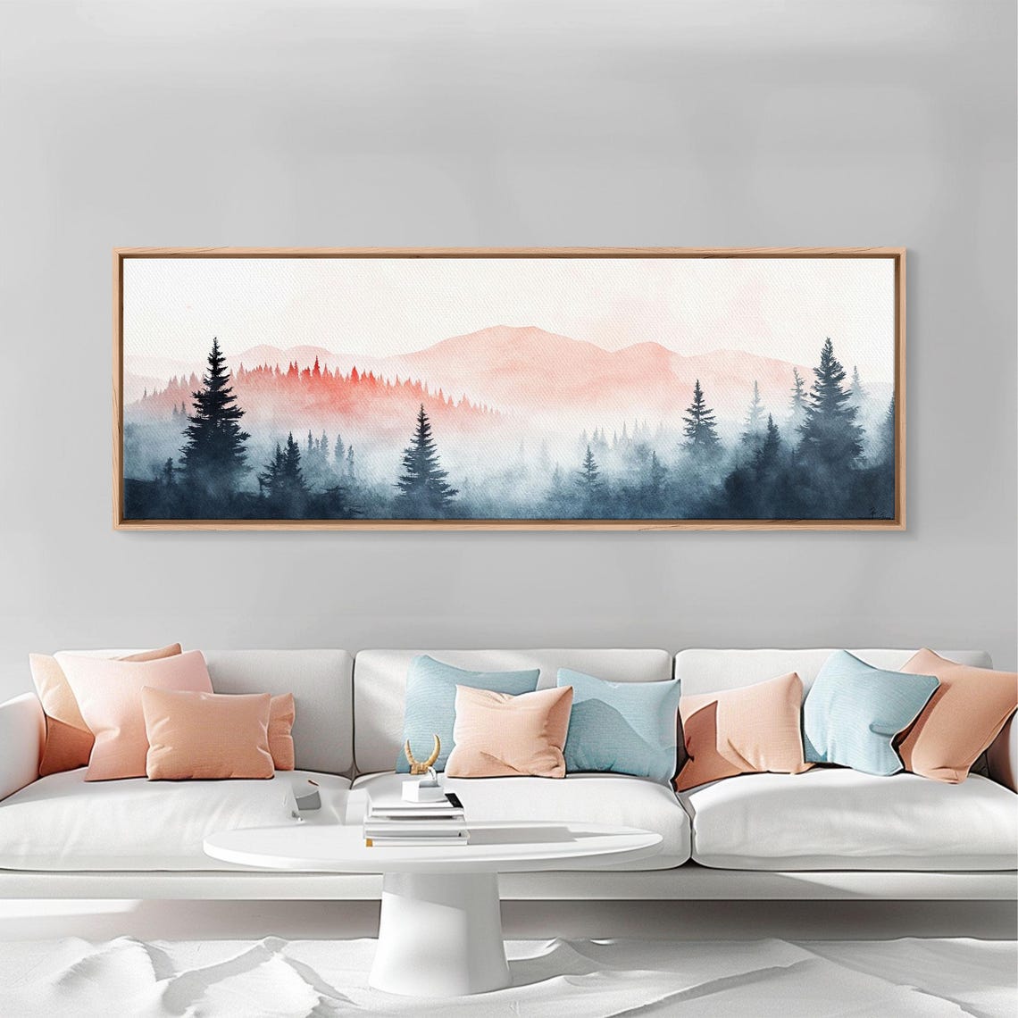 Misty Blue Mountain Fog Pine Forest Moody Watercolor Landscape Poster - Image 5