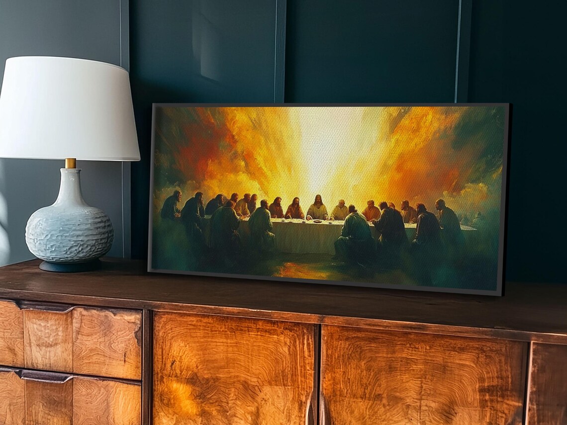 The Last Supper Oil Painting Jesus and Disciples Golden Light Christian Print - Image 5