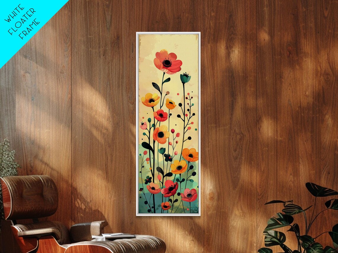 Bright Field Of Wildflowers Warm Yellow Orange Tall Art Print - Image 2