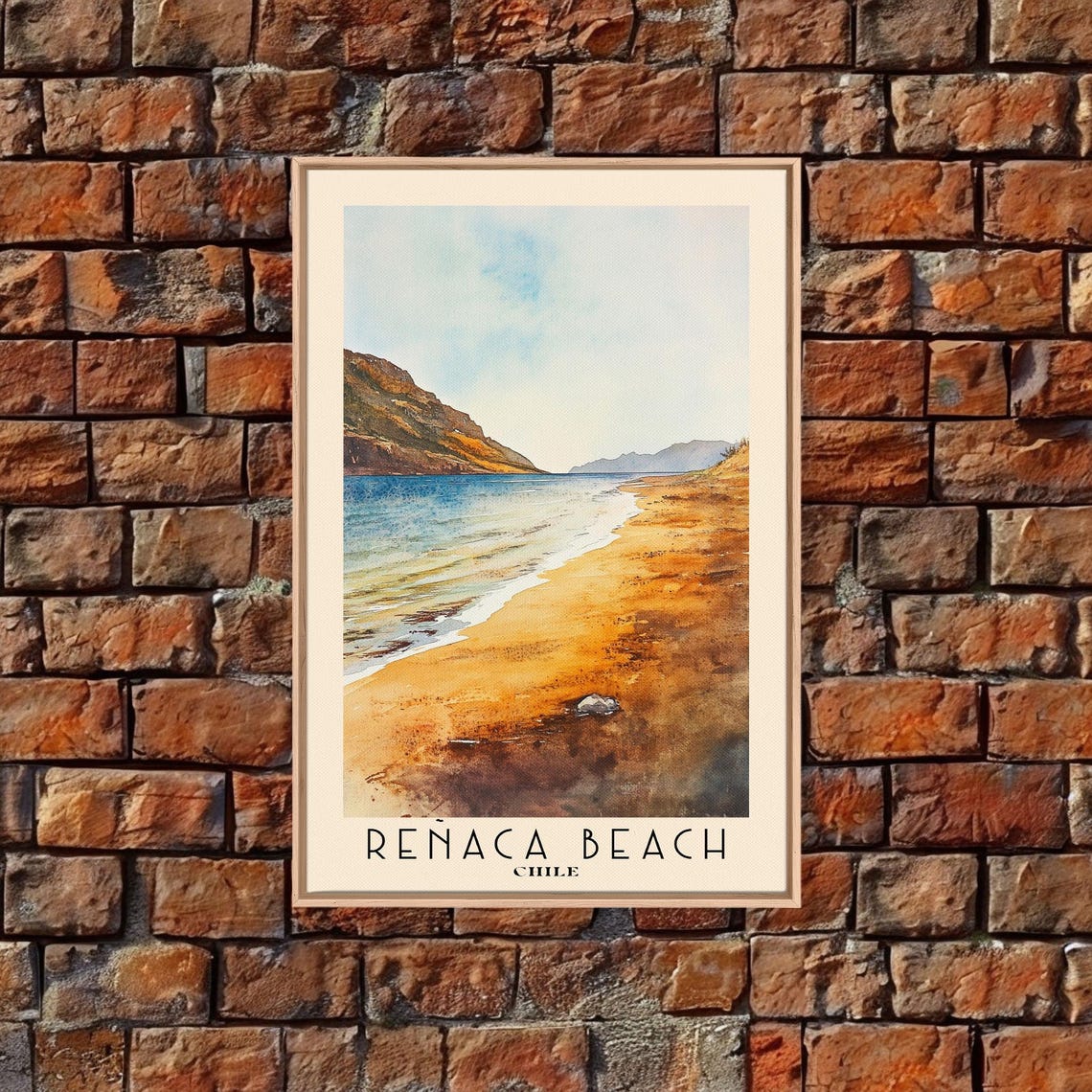 Reñaca Beach Chile Golden Sand Cliff Beach Watercolor Travel Poster - Image 5