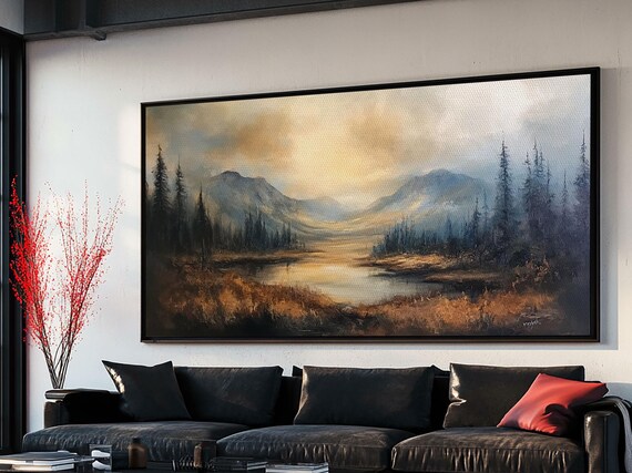 Foggy Mountain Forest Landscape Print Ready To Hang Large Panoramic Wall Art With Frame Landscape Oil Painting For Living Room