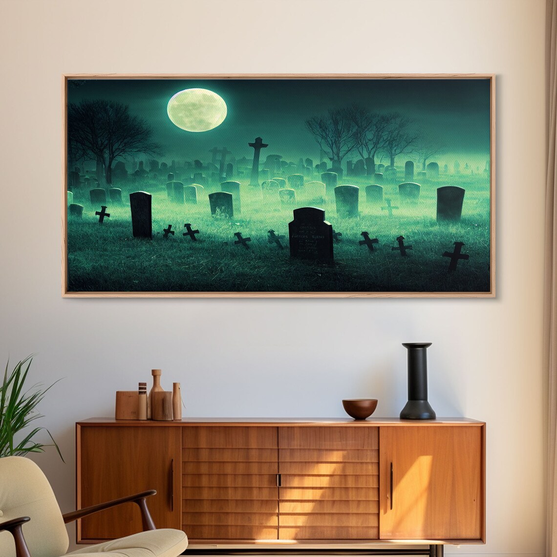 Halloween Cemetery At Night, Spooky Graveyard Poster