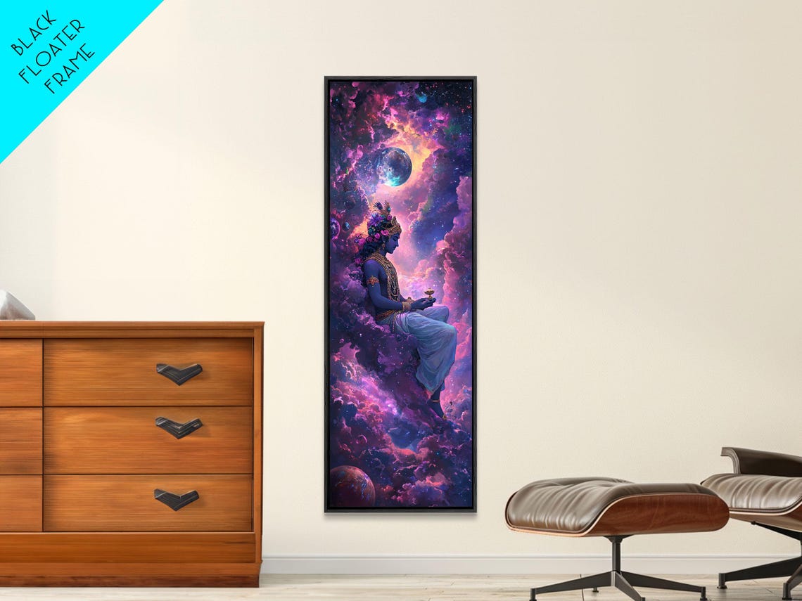 Lord Krishna Cosmic Nebula Moon Spiritual Yoga Meditation Poster - Image 4
