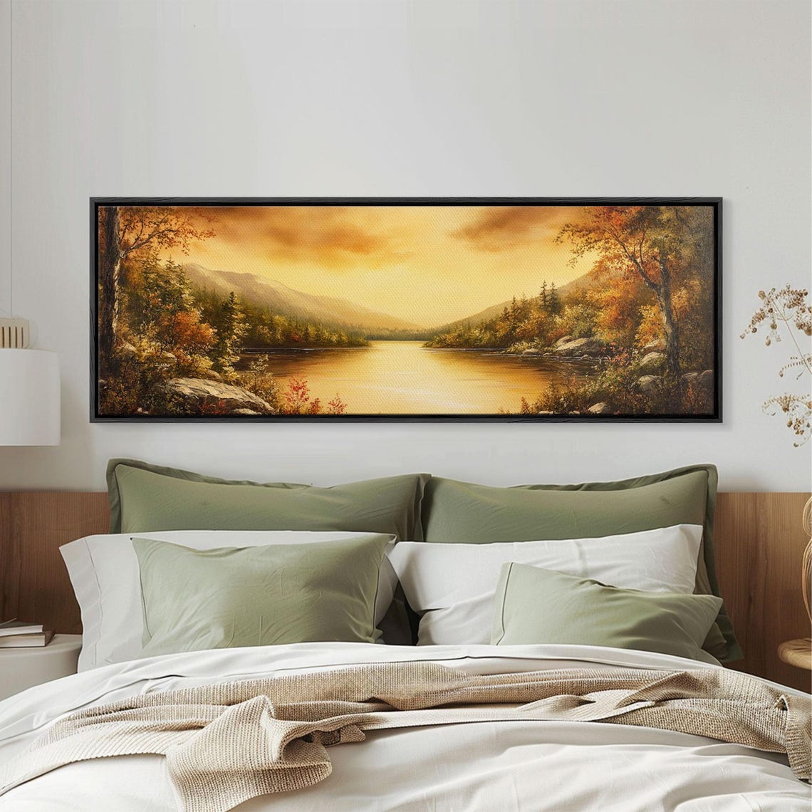 Golden Sunset Lake Autumn Trees Mountain Reflection Landscape Poster - Image 5