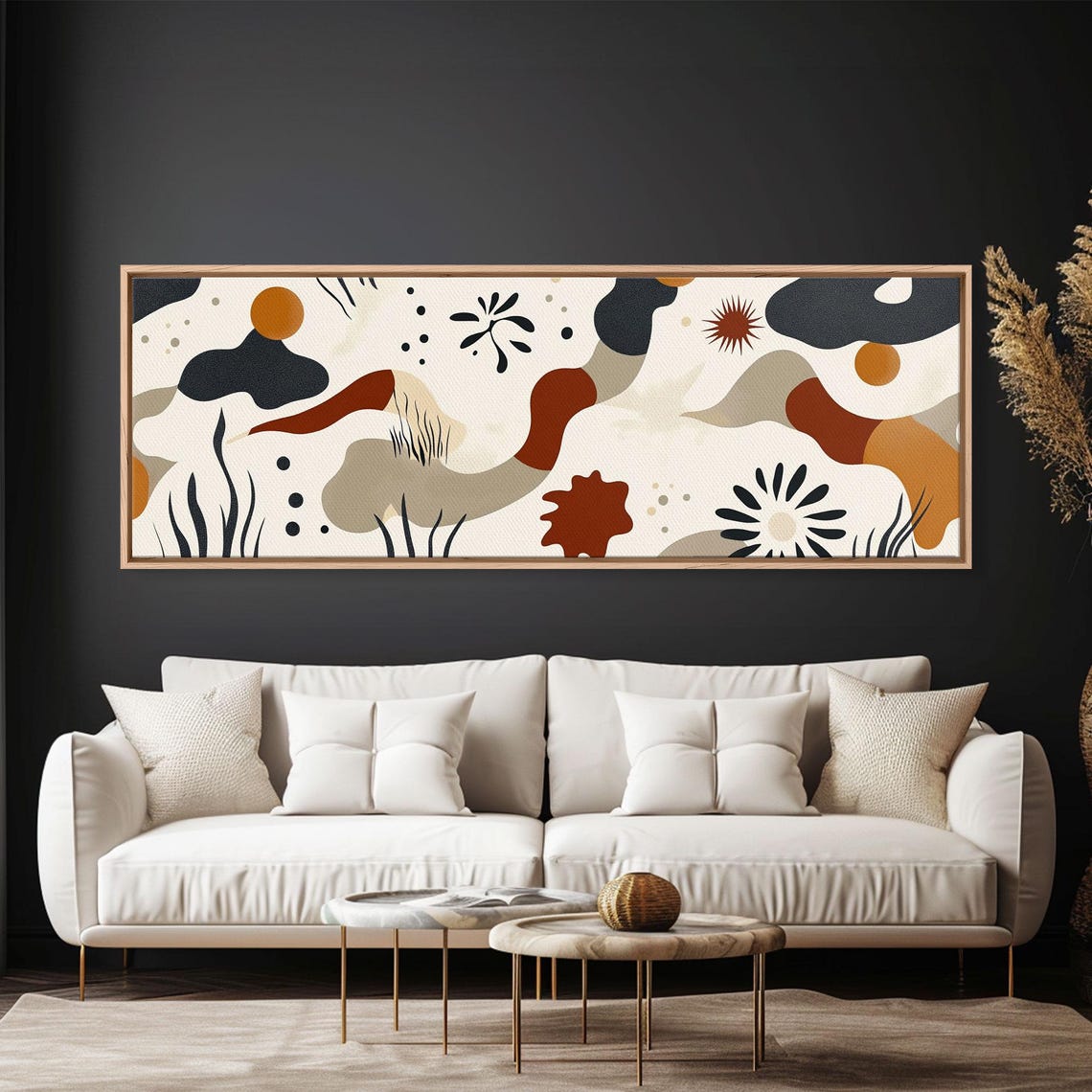 1950s Style Abstract Wall Art Panoramic Print Random Geometric Patterns In Earthy Tones Boho Inspired Vintage Home Decor - Image 6