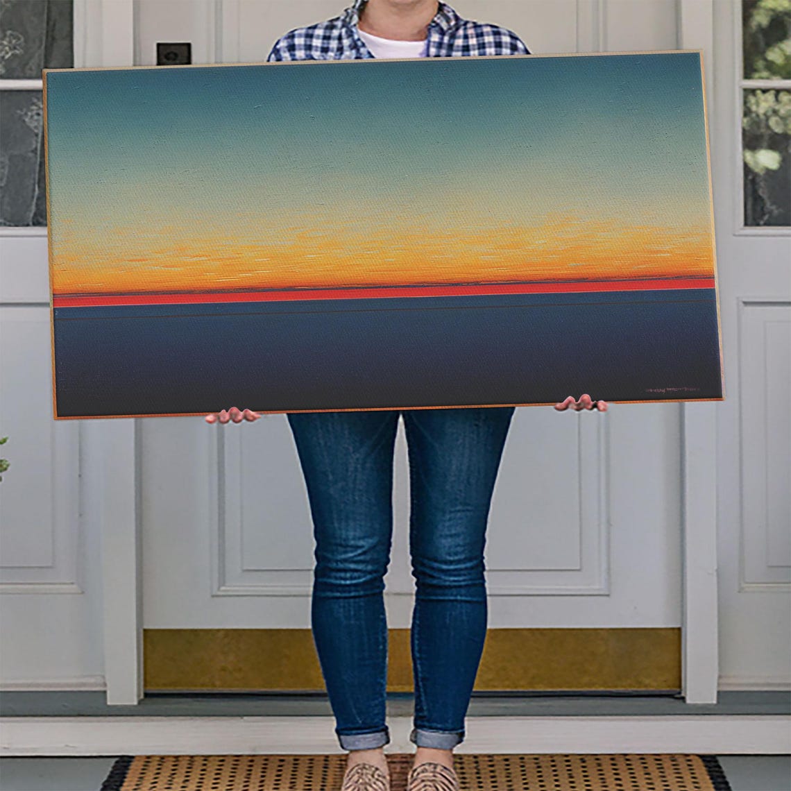Beautiful Art Deco Style Watercolor Sunset Framed Print Ready To Hang Framed Wall Art - Image 4