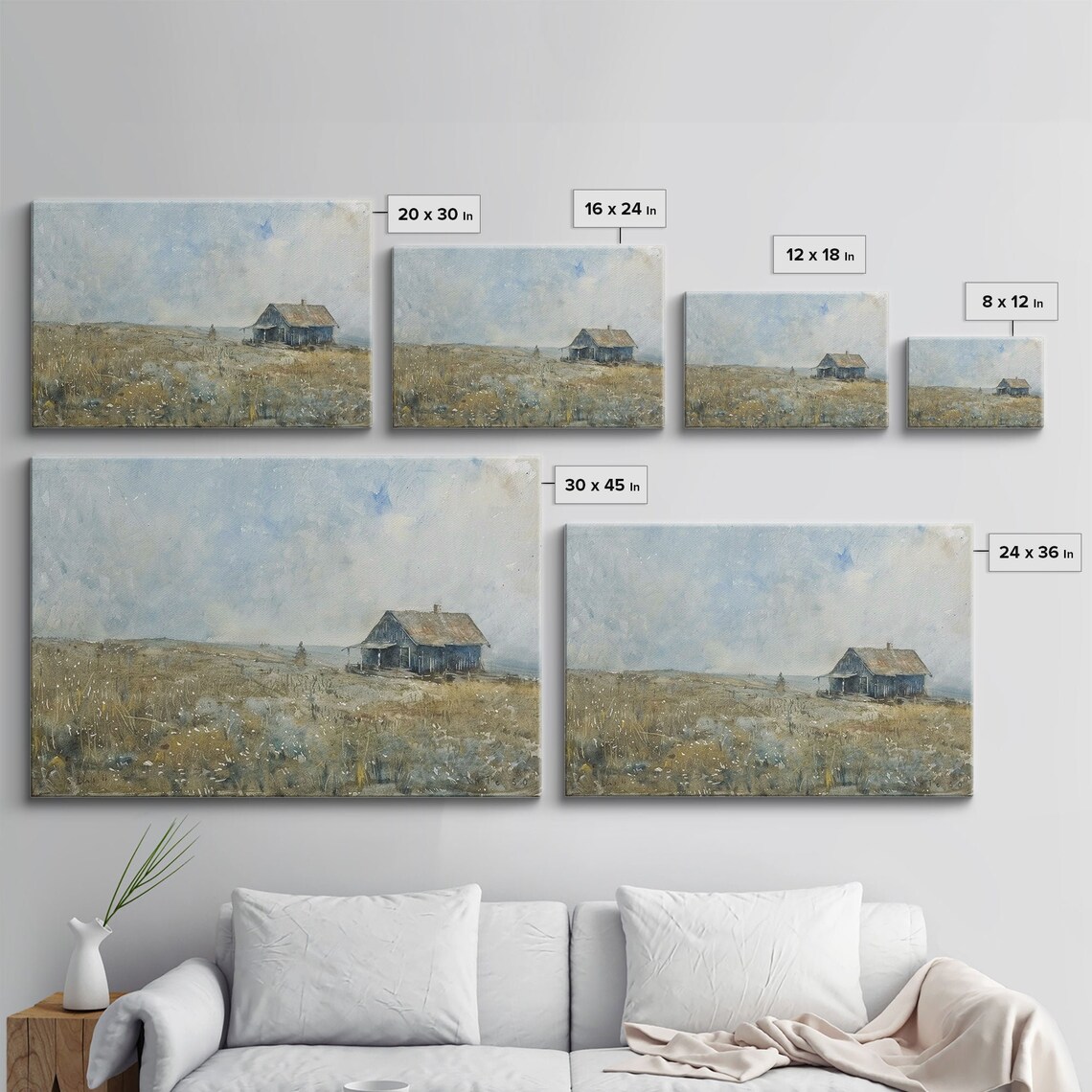 Misty Hilltop Cabin Watercolor Minimalist Muted Farmhouse Art Poster - Image 2