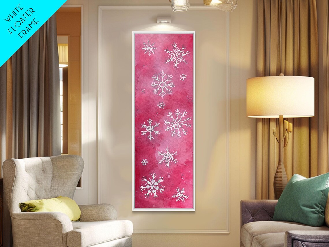 White Snowflakes Pink Watercolor Christmas Holiday Art Poster - Image 4