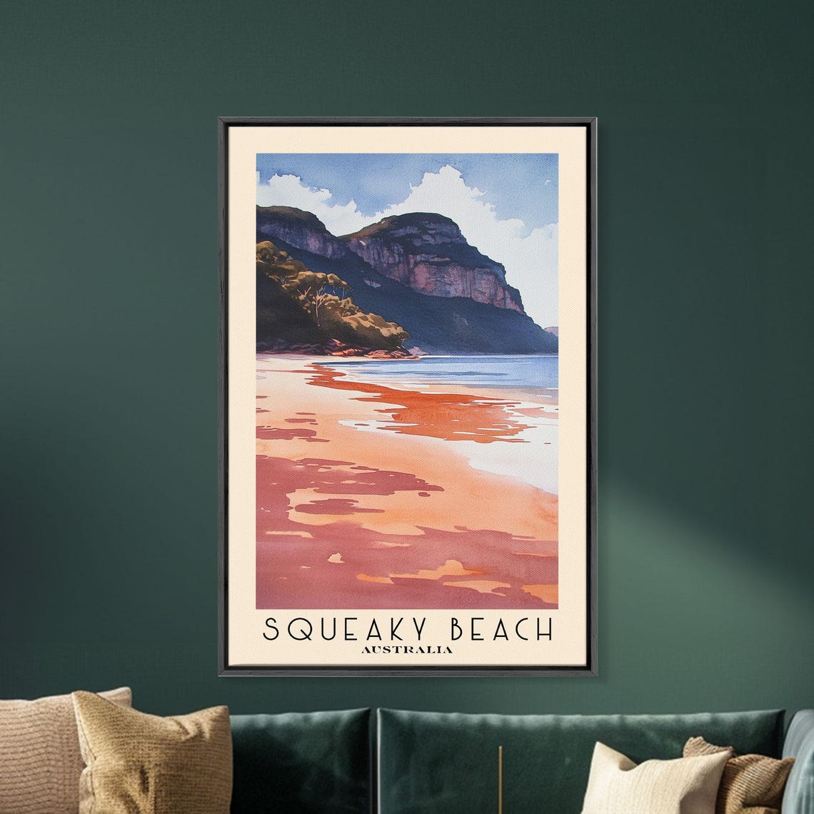 Squeaky Beach Australia Granite Cliffs Sunset Sand Shore Travel Poster