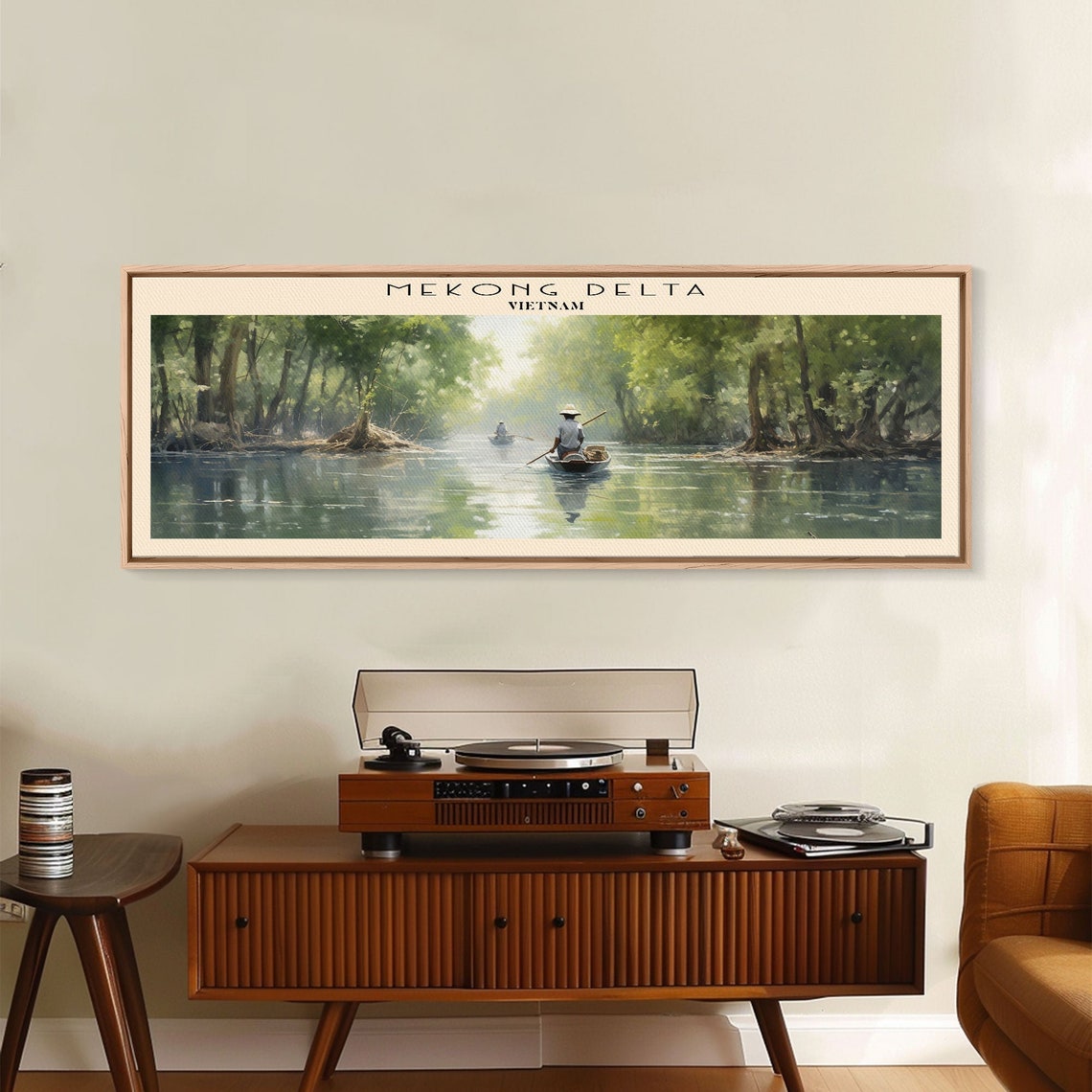Mekong Delta Vietnam River Boatman Lush Banks Panoramic Poster - Image 2