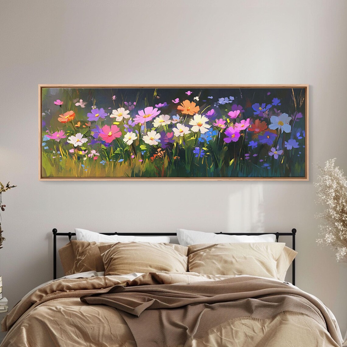 Colorful Cosmos Wildflower Meadow Bloom Oil Painting Art Poster - Image 2
