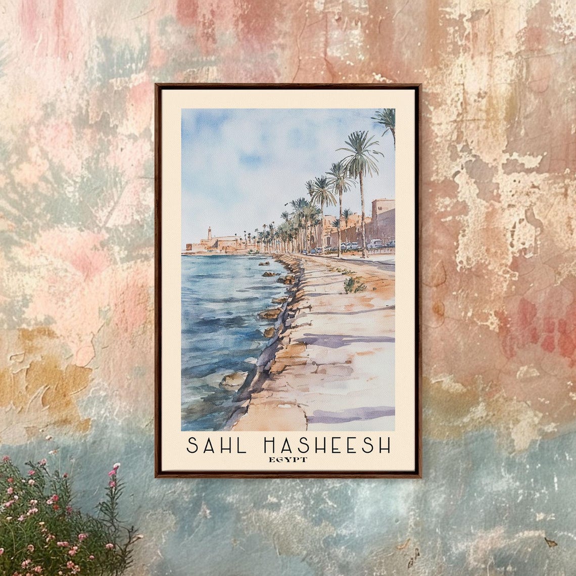 Sahl Hasheesh Egypt Palm Lined Seaside Promenade Watercolor Poster - Image 4