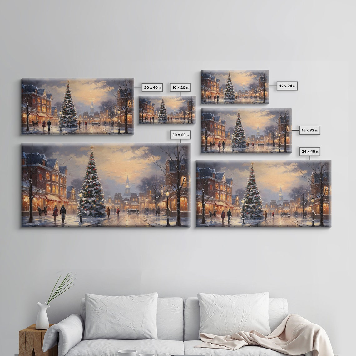 Victorian Christmas Town Square Big Tree Evening Lights Poster - Image 2