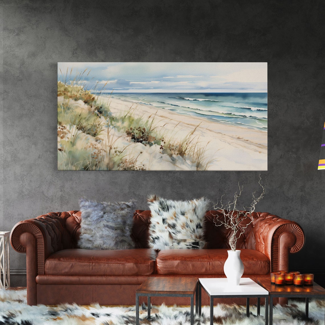 Serene Beach Dunes Watercolor Soft Coastal Shore Waves Wall Art Poster - Image 4