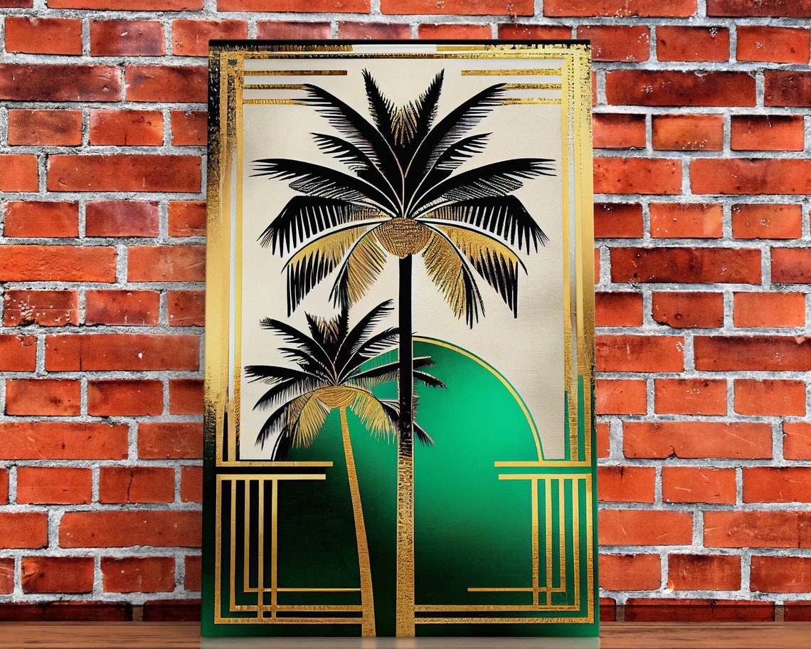 Black Gold Palm Trees Art Deco Emerald Green Mid Century Modern Poster
