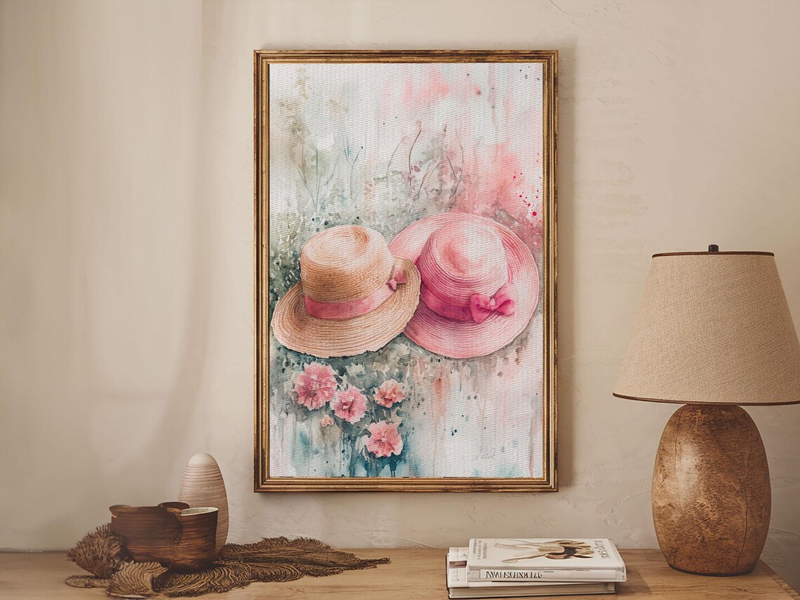 Straw Sun Hats Floral Watercolor Summer Garden Escape Art Print - Image 6