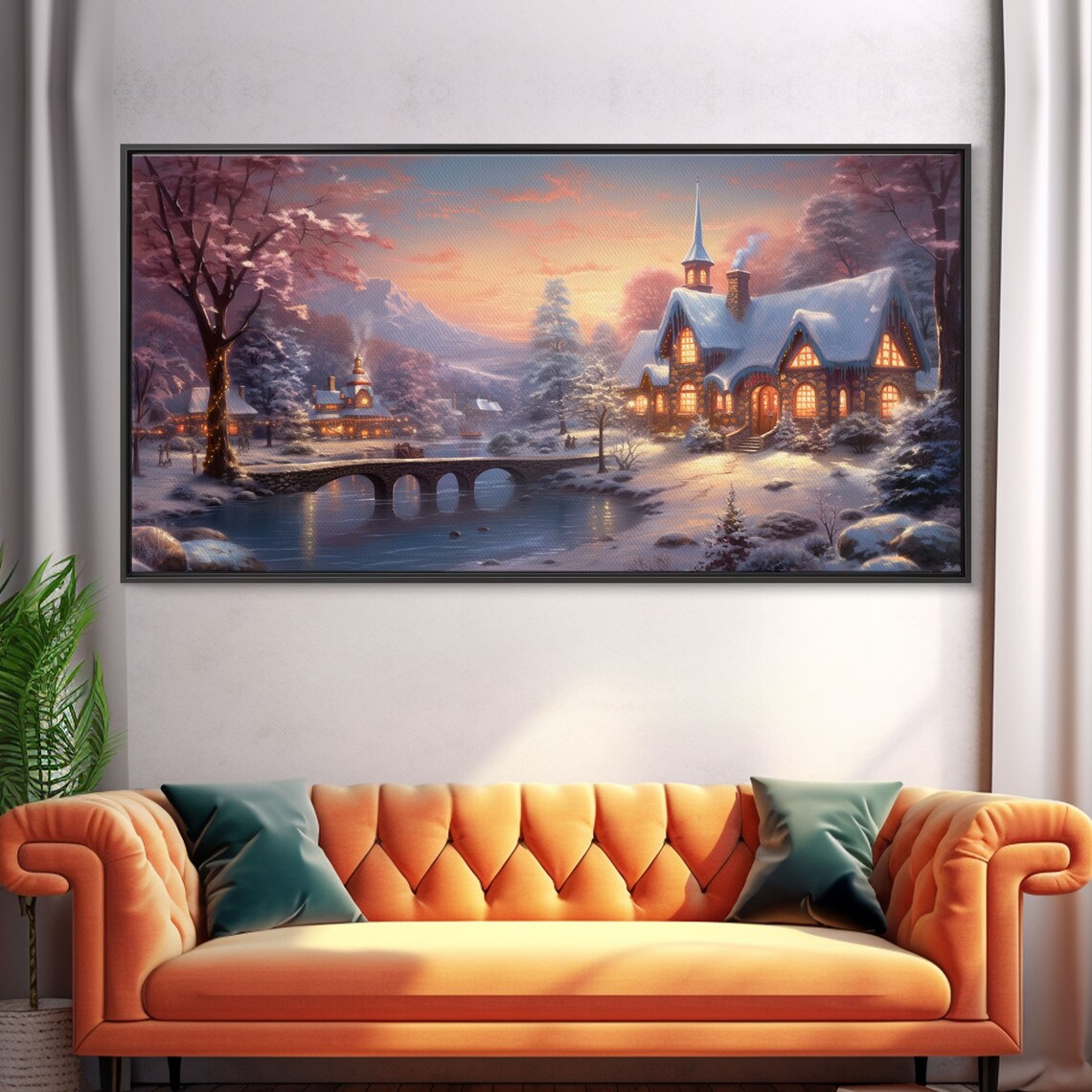 Winter Victorian Village Whimsical Art Print - Image 5