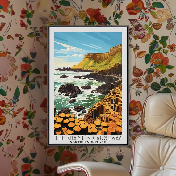 Giants Causeway Travel Poster Print Framed Wall Art Metal Wall Art United Kingdom Art Gift For Him Original Wall Art Travel
