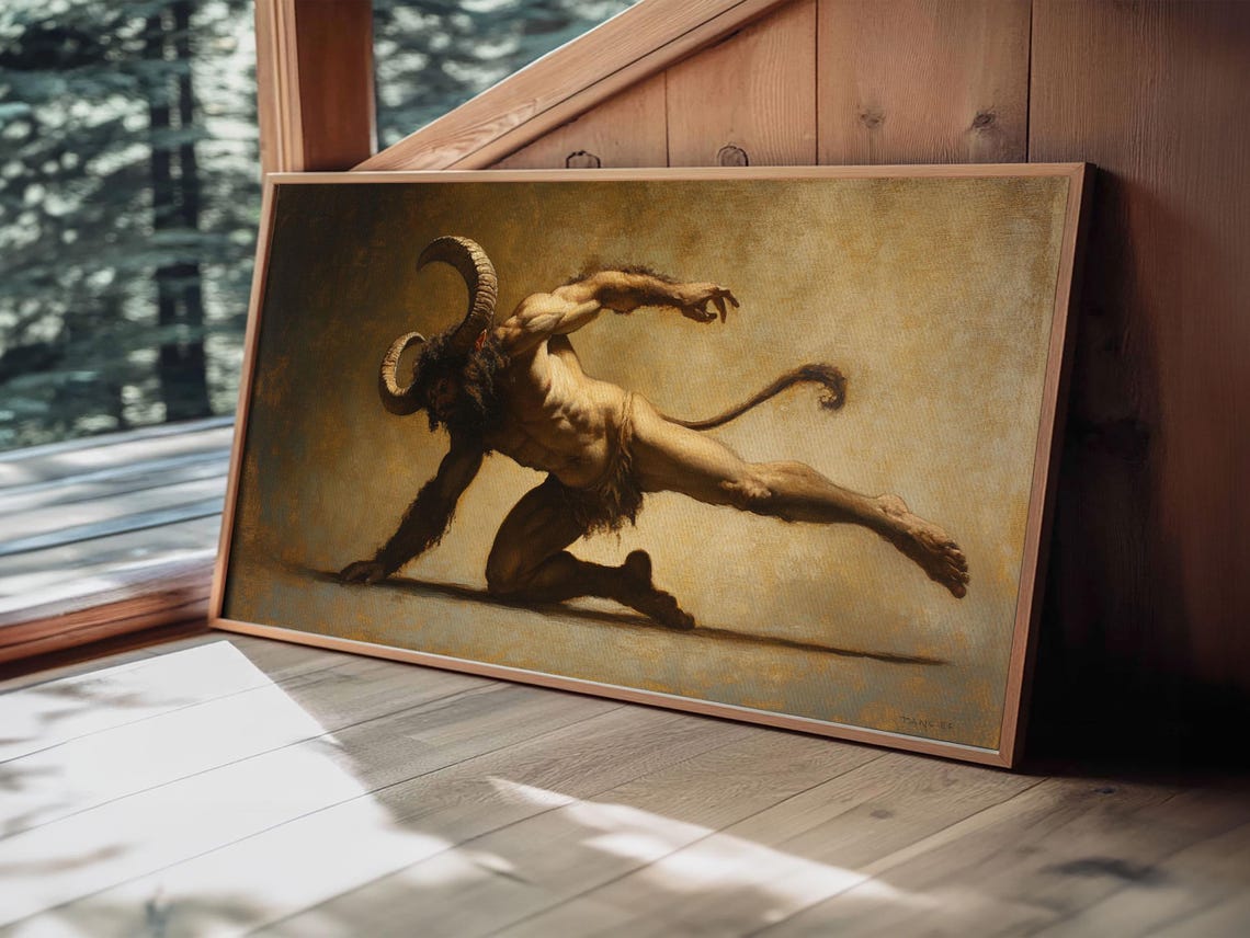 Satyr Mythological Beast Victorian Gothic Dark Oil Painting Print - Image 4