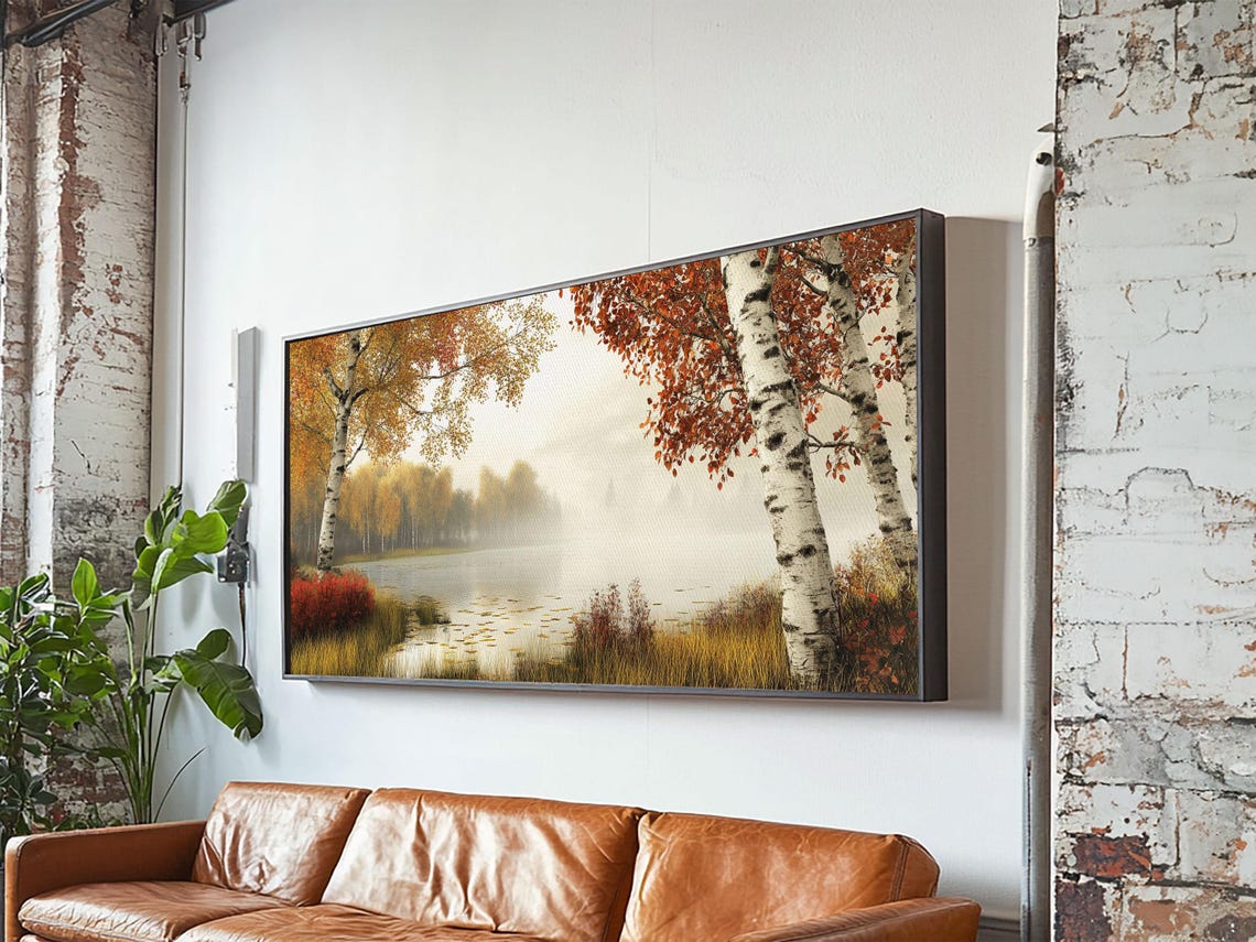 Golden Autumn Birch Trees Misty Lake Fall Foliage Landscape Poster - Image 6