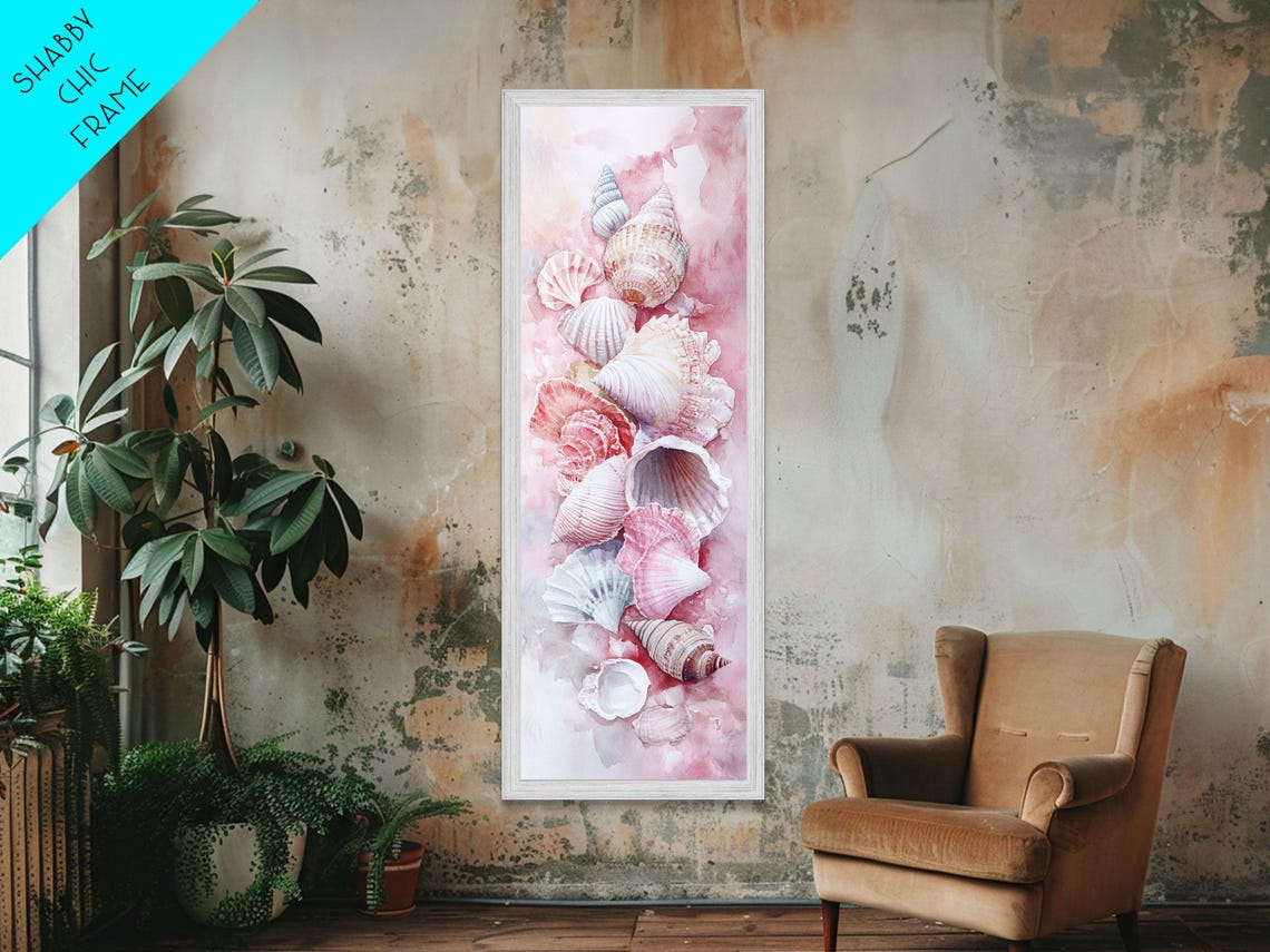 Pink Seashells Coastal Watercolor Beach House Nautical Art Poster - Image 3