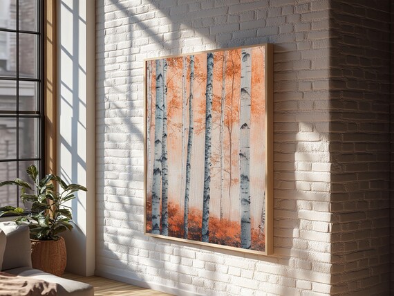 Original Birch Tree Forest Painting Print Birch Tree Textured Wall Art Statement Living Room Wall Art Decor Designer Art Custom Art