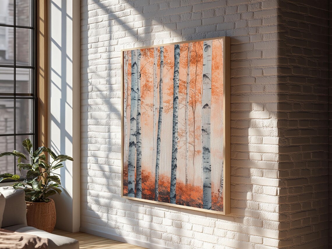 Original Birch Tree Forest Painting Print Birch Tree Textured Wall Art Statement Living Room Wall Art Decor Designer Art Custom Art