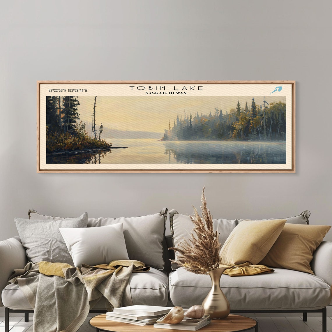 Tobin Lake Saskatchewan Panoramic Misty Morning Pines Wall Art Poster - Image 3