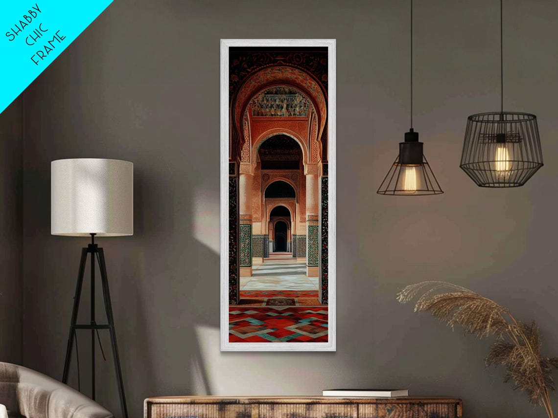 Moroccan Madrasa Horseshoe Arches Corridor Architecture Travel Poster - Image 2