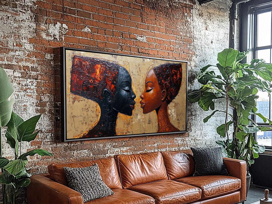Two African Women Faces Gold Copper Textured Painting Art Poster - Image 6