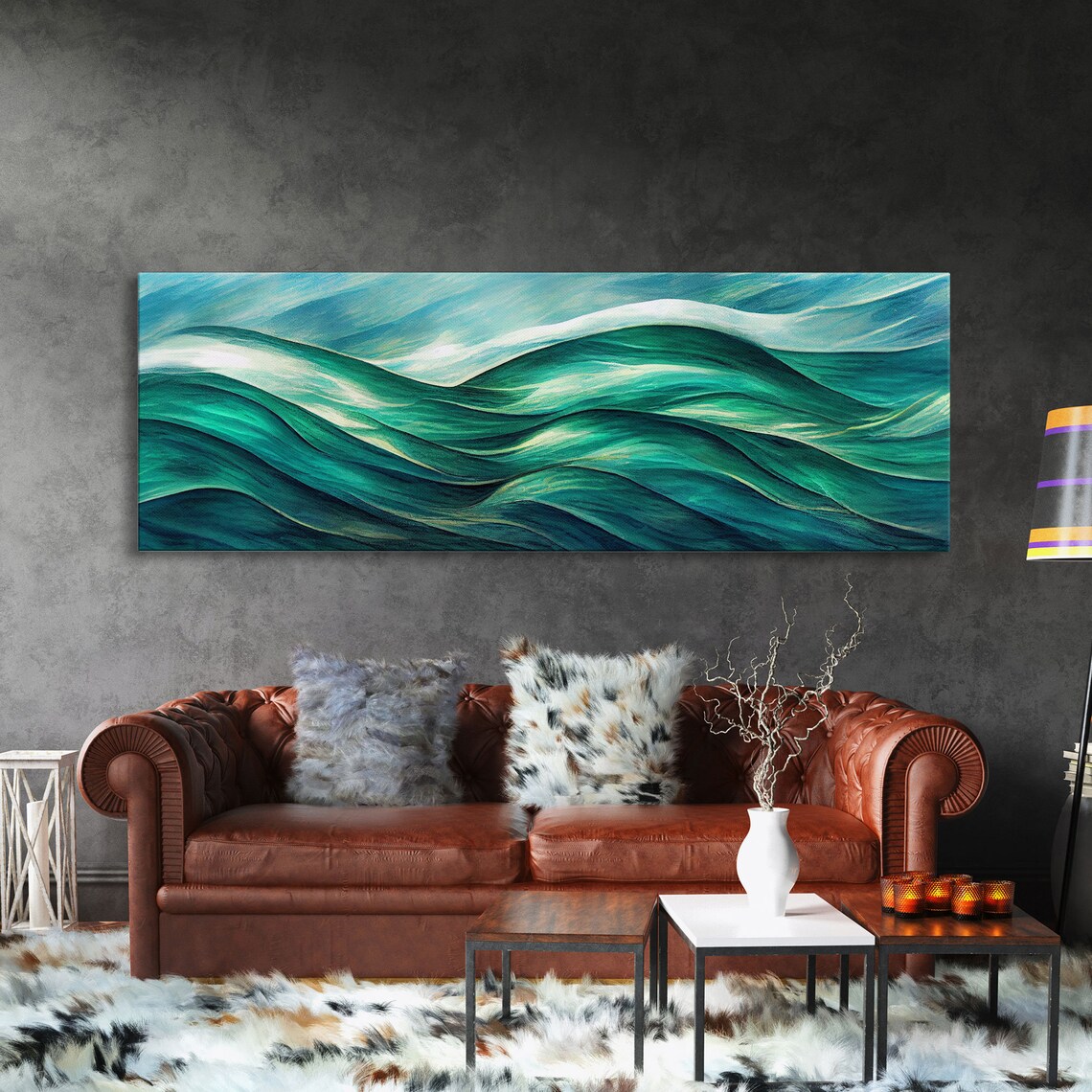 Sea Green Ocean Waves, Art Deco Wall Art Print - Image 3