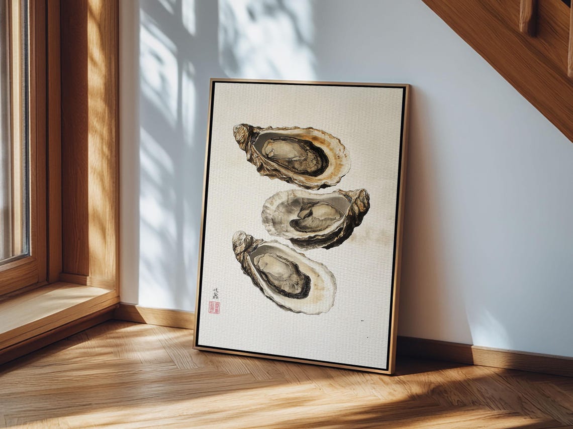 Japanese Oyster Shells Watercolor Painting Minimal Coastal Art Print - Image 5