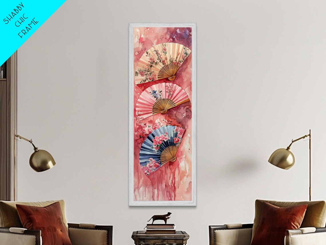 Chinoiserie Floral Folding Fans Pink Watercolor Asian Art Poster - Image 2